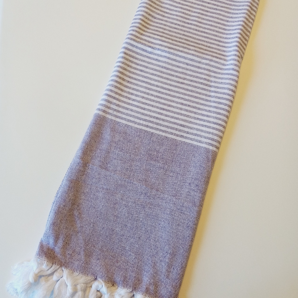 White Lilac-Purple Cotton Thin Stripes Towel Peshtemal Turkish Cotton Bath Beach